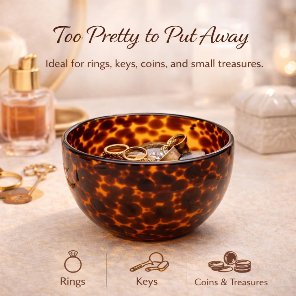 Adkoat® Tortoise Shell Glass Bowls: 12oz Amber Small Serving Bowl - Vintage Decorative Dish - Boho Kitchen Decor Serveware Gift Set: Dessert, Nut, Mise en Place, Jewelry, Charcuterie Board (4 Pack)