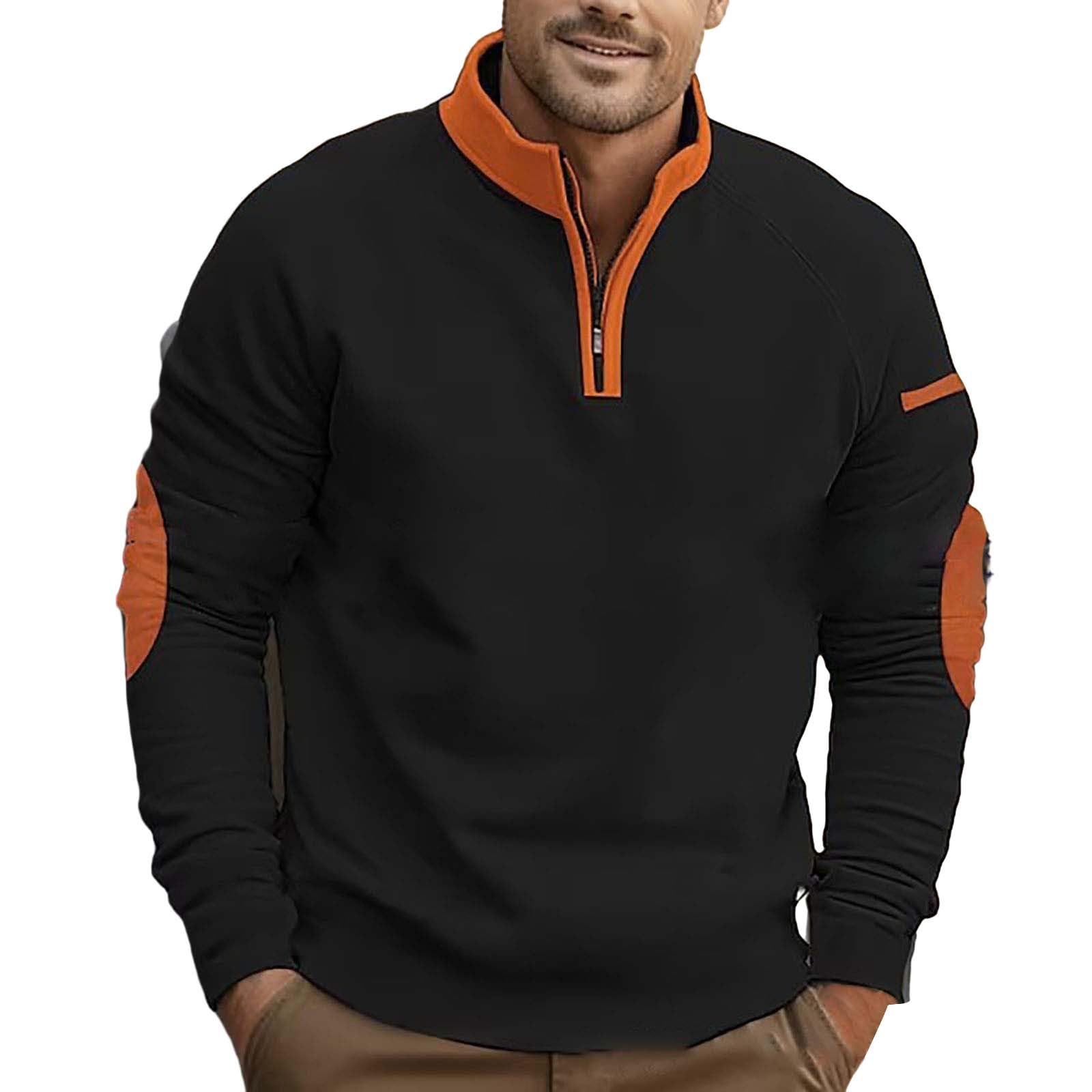 Chunotu, maglione da uomo con zip a un quarto di lunghezza, a blocchi di | Toppe leggere a contrasto gomito colletto stand 1/4 zip felpe casual autunno inverno all'aperto lounge vestiti