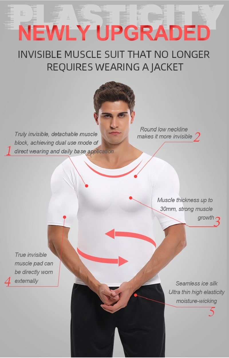 Fake Muscles Shirt Wolverine Cosplay Chest for Men Muscle Suit Boys Strong Shoulder Padded Underwear Invincible Fake 6 Pack Abs T-Shirt Muscle Appearance Enhancing Clothing Training Apparel L White