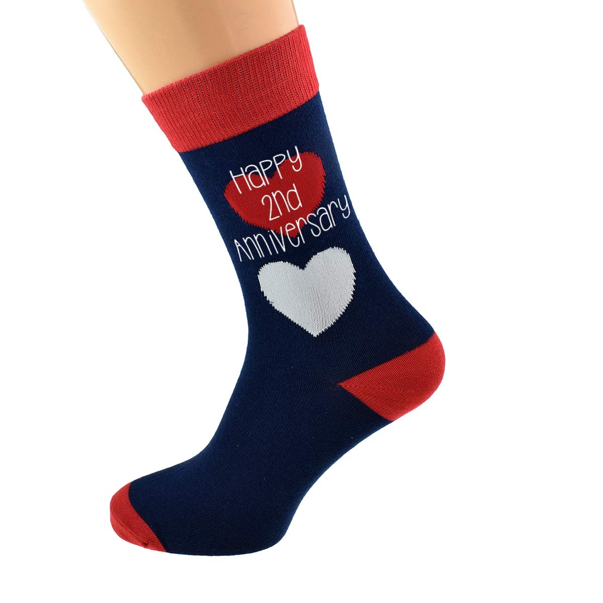 Prestige Giftware GiftsHappy 2nd Anniversary Romantic Hearts Cotton Socks Adult UK Size 5-12, Multi-coloured, 5-12