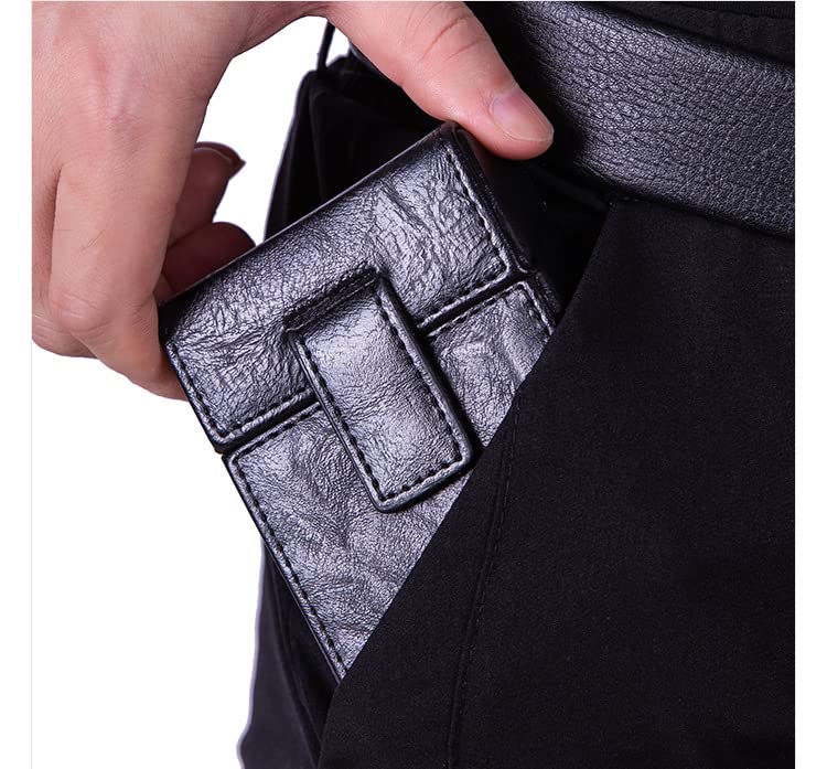 Portasigarette In Pelle Con Scomparto Per Accendino - Chiusura Magnetica, Nero, Taglia L/XL