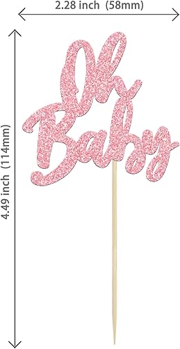 Miniatura 2 de 24 piezas Oh Baby Cupcake Toppers con purpurina para baby shower, para revelación de género, baby shower, niños y niñas, fiesta de cumpleaños,