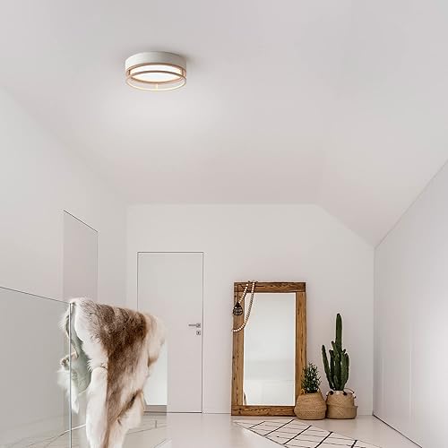 Miniatura 3 de GLOBE Electric 66000038 18.5W Lámpara de techo empotrable LED integrada para interior y exterior, blanco mate, acento en tono madera, mejoras para