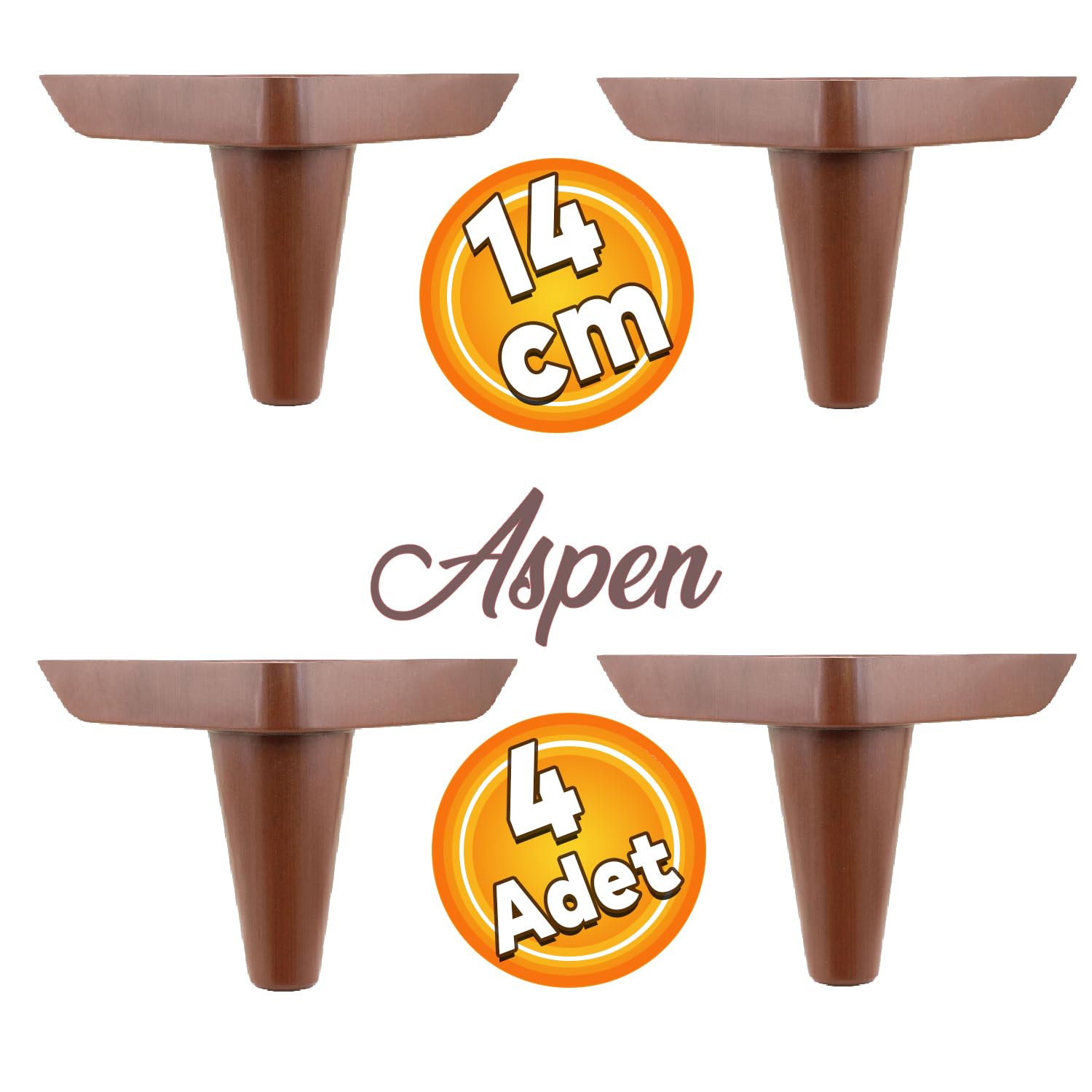 Badem10 4 ADET Aspen Lüks Mobilya Kanepe Sehpa Puf Koltuk Ayağı 14 cm Kahverengi Ahşap Desenli Baza Ayak