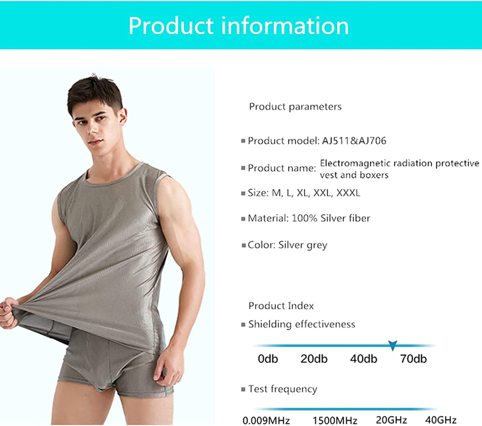 AMNOOL Gilet de Protection Contre Le rayonnement électromagnétique Gilet et Culotte, Ensemble de sous-vêtements de Fibre de Fibre d'argent, Blindage EMF (Color : L|Panties)