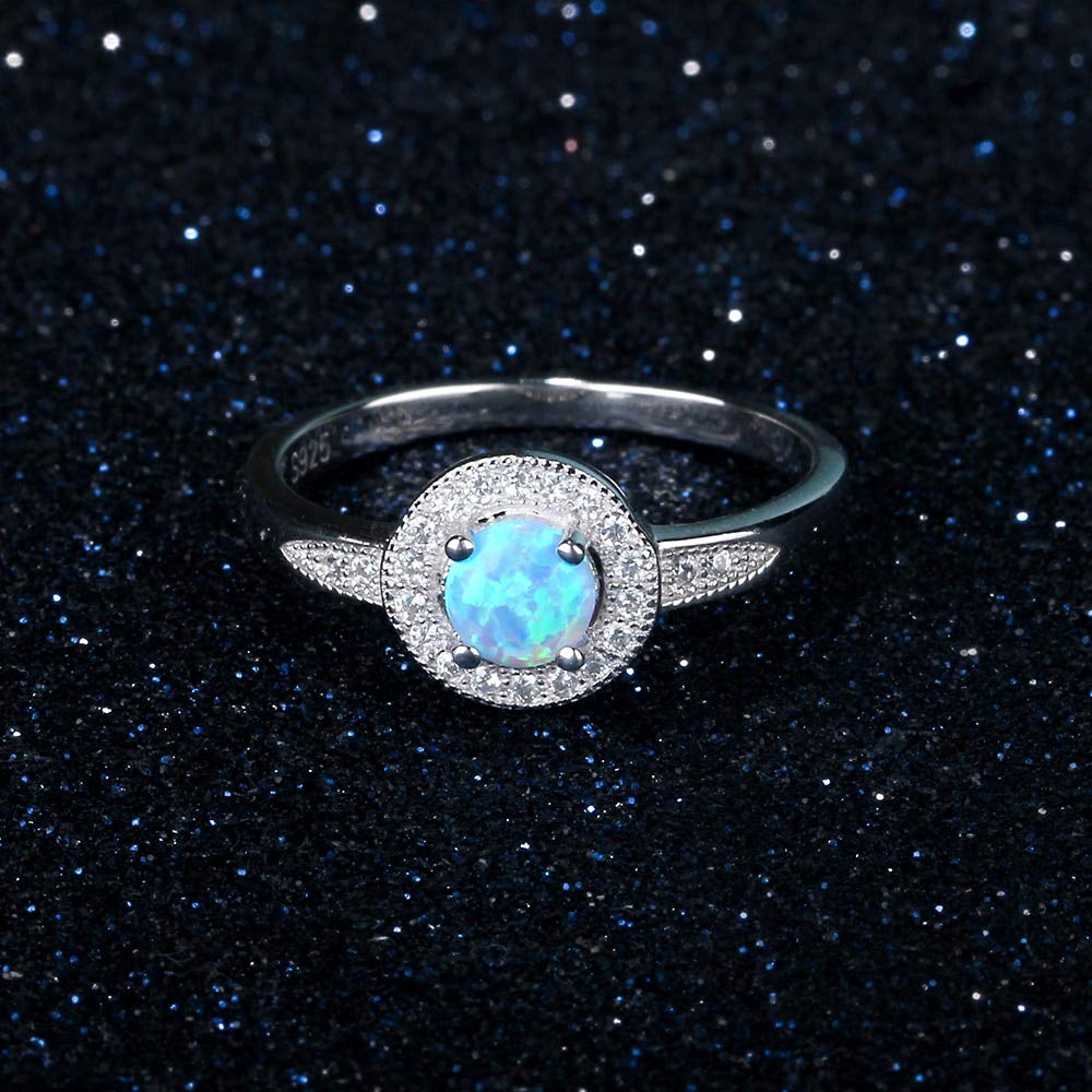 Set di Gioielli in Argento Sterling 925 Sterling Zirconia Blue Opal Pendente Collana Collana Orecchini Anello Set di Gioielli da Sposa