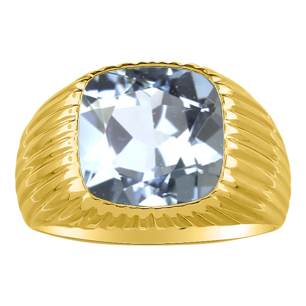 RYLOS Anillos para hombre, oro amarillo de 14 quilates, anillo de aguamarina simulado para hombre, anillos de oro para hombre