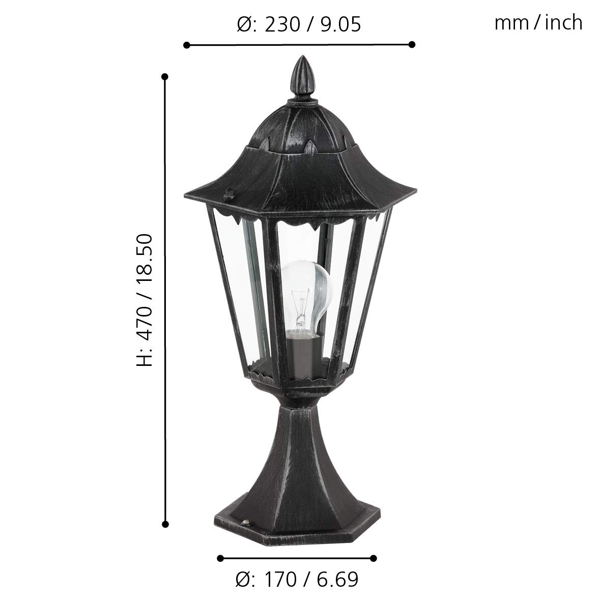 EGLO Lampe de socle extérieure Navedo, applique extérieure 1 flamme, socle