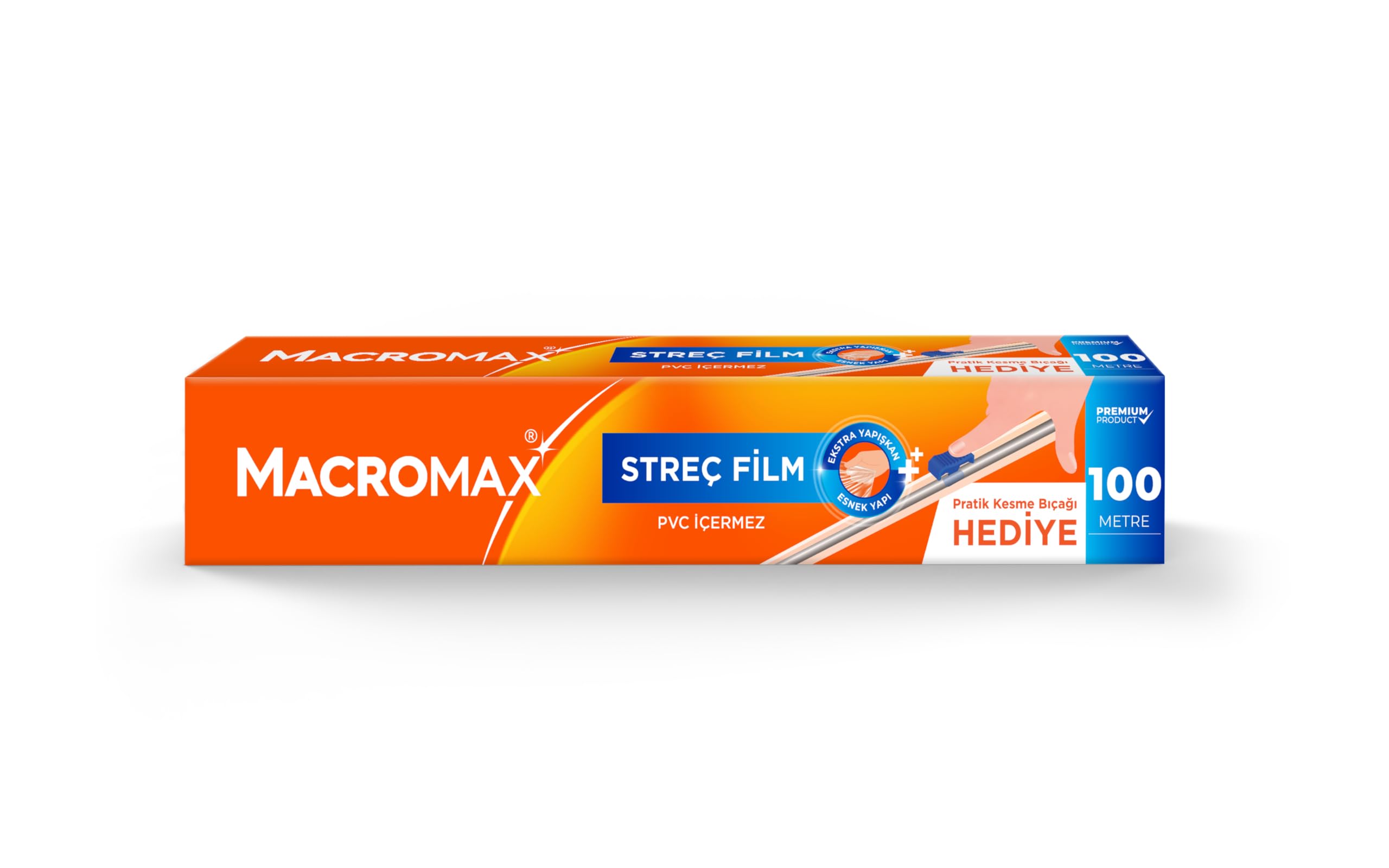 Streç Film 100 Metre, Pratik Kesme Bıçağı Hediyeli, Büyük Ekonomik Boy, PVC İçermez