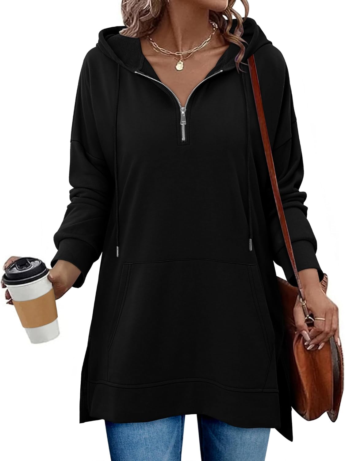 KISSMODA Oversized Hoodies for Women V Neck Half Zip Womens Sweatshirts Fall Pullover 2025 Winter Outfits Fashion Y2k Clothes - Image 3