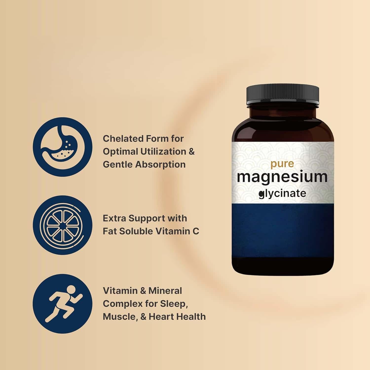 Absorción ultraalta: glicinato de magnesio puro, sin OGM, para dormir