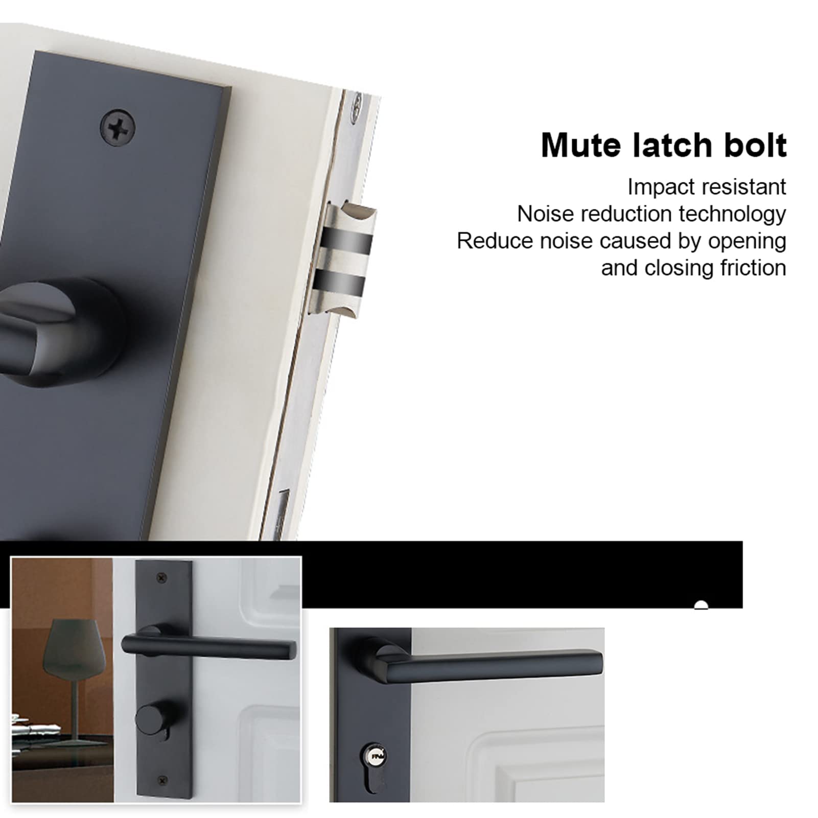 Ruimte Aluminium Deurslot Set Keyed-Locking Deurklink Hendel Sleutel Slank Ronde Vergrendeling Hardware Accessoire voor Binnendeur (Zwart