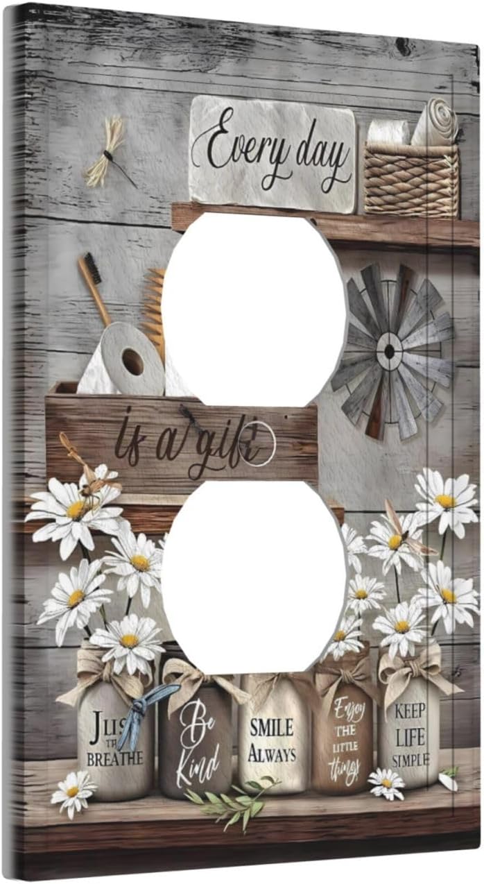 Rustic Farmhouse Country Daisy Floral Outlet Covers Light Switch Covers Decorative Vintage Floral Wall Plate Electrical Faceplate for Bedroom Bathroom Home Plastic