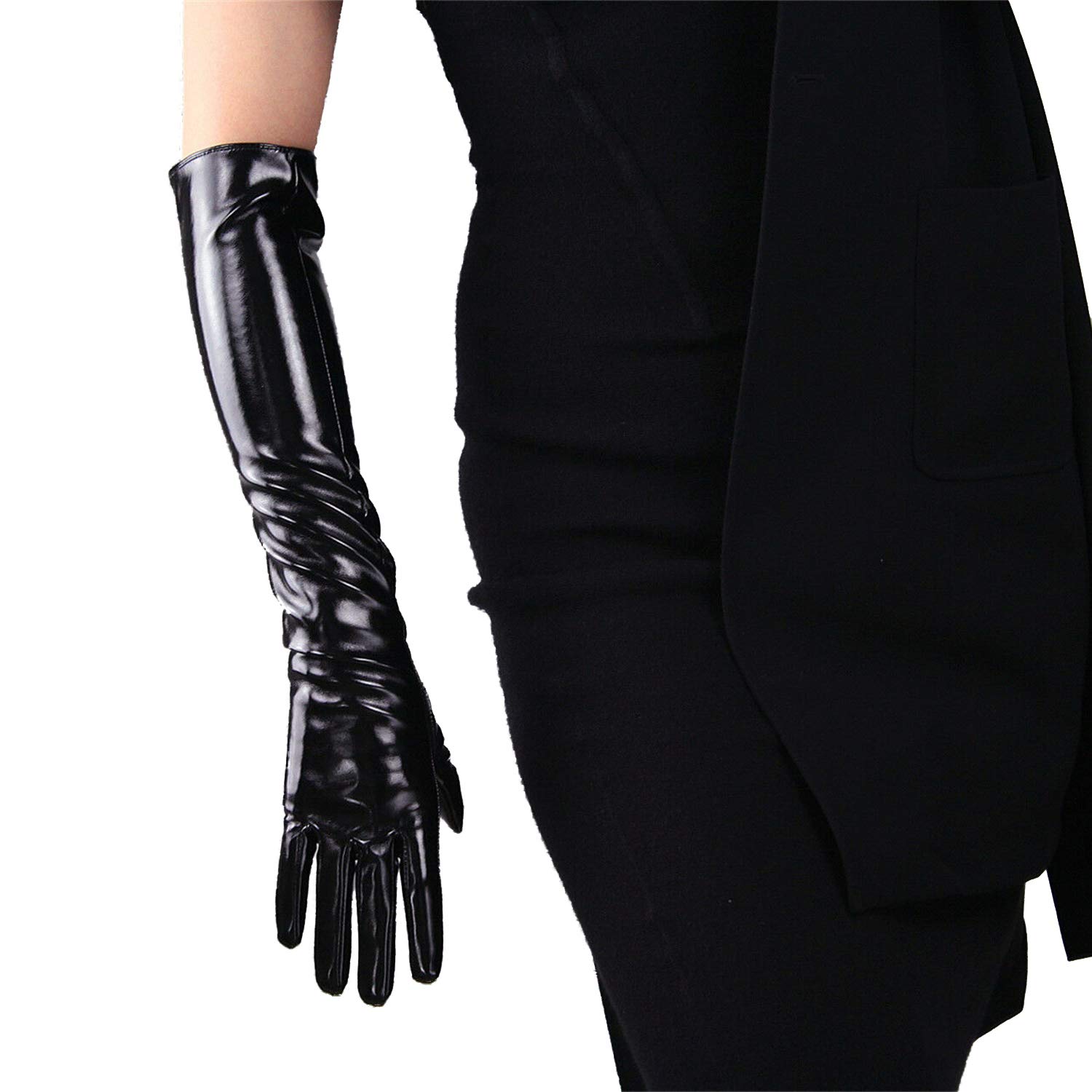 DooWay Latex Gloves Faux Leather PU SUPER LONG/ELBOW LENGTH/WRIST SHORT Womens' Opera Evening Party Gloves Beige