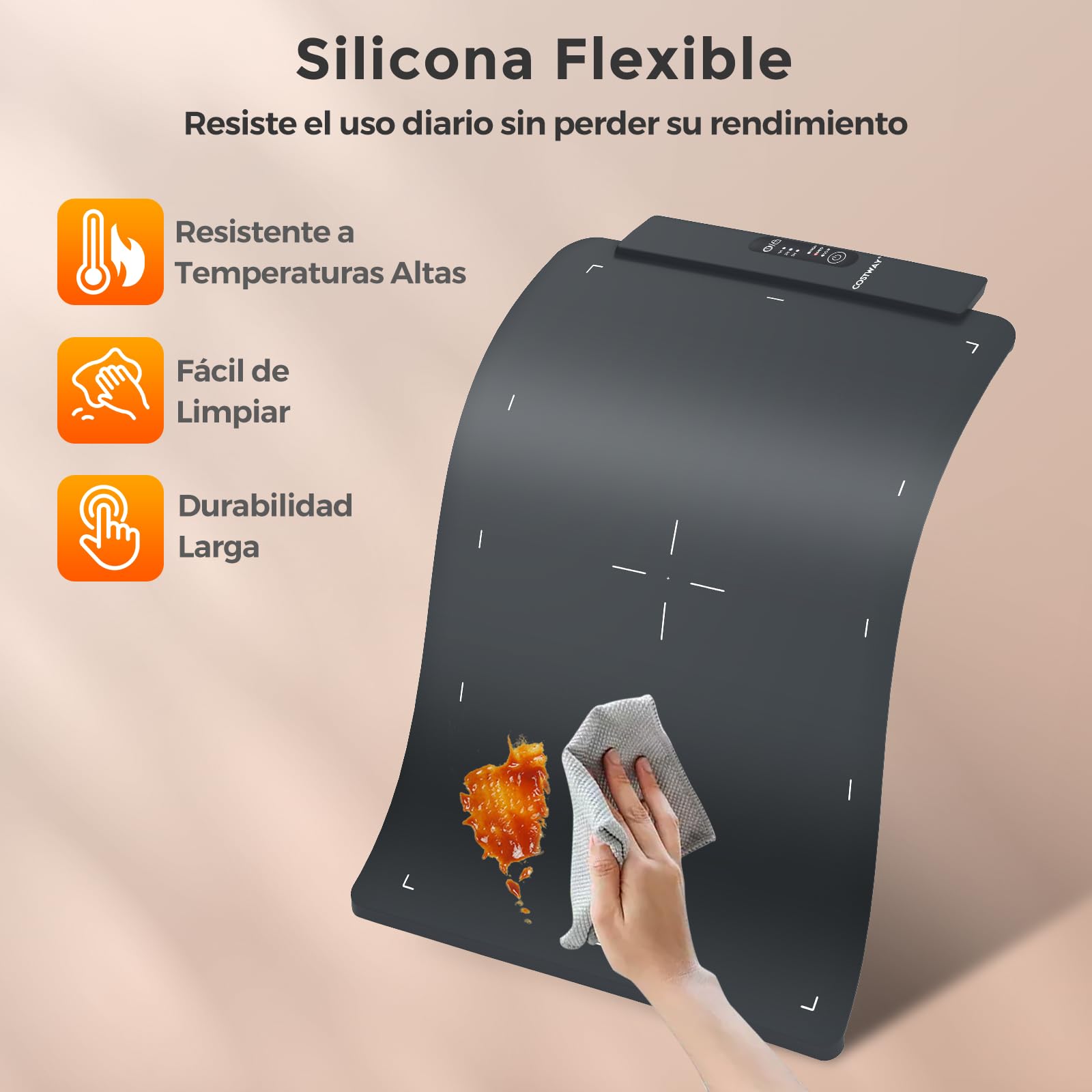 COSTWAY Alfombrilla Calentadora Eléctrica de Silicona, Calentador de Comida Enrollable con Temperatura Ajustable en 60-100℃, Temporizador 5H y Bloqueo Infantil, Portátil para Buffet, Fiesta y Cocina