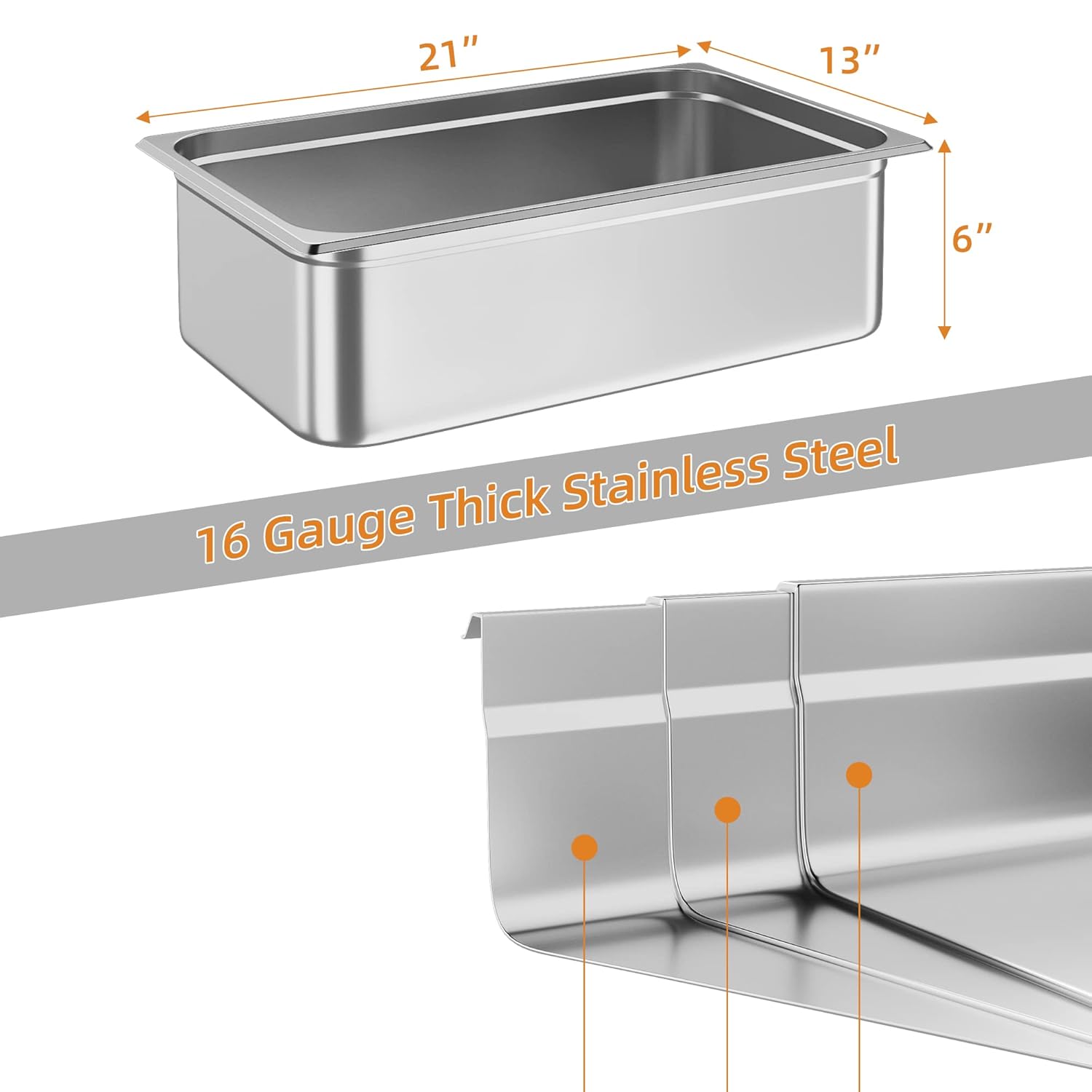 Steam Table Pans, 6-Pack 6 Inch Deep Restaurant Steam Table Pans Commercial, Full Size Steam Table Pan Restaurant Supplies
