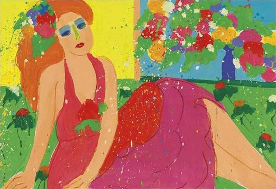 Peinture Walasse Ting Portrait De Femme pour décorer un salon contemporain