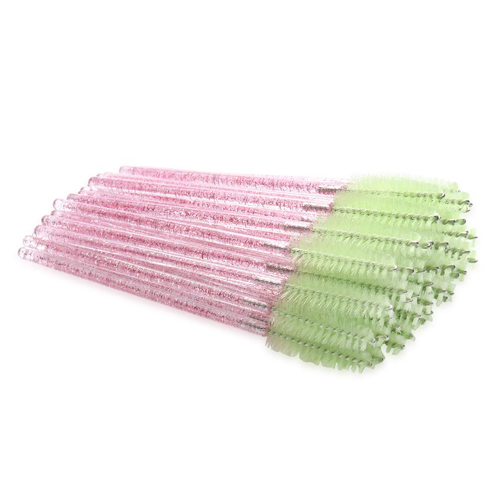300 Pack Mascara Wands Disposable Eye Lash Brushes for Eyelash Extensions Tool Makeup Applicator Kit, Crystal Rose Handle (Crystal Rose-Light Green)