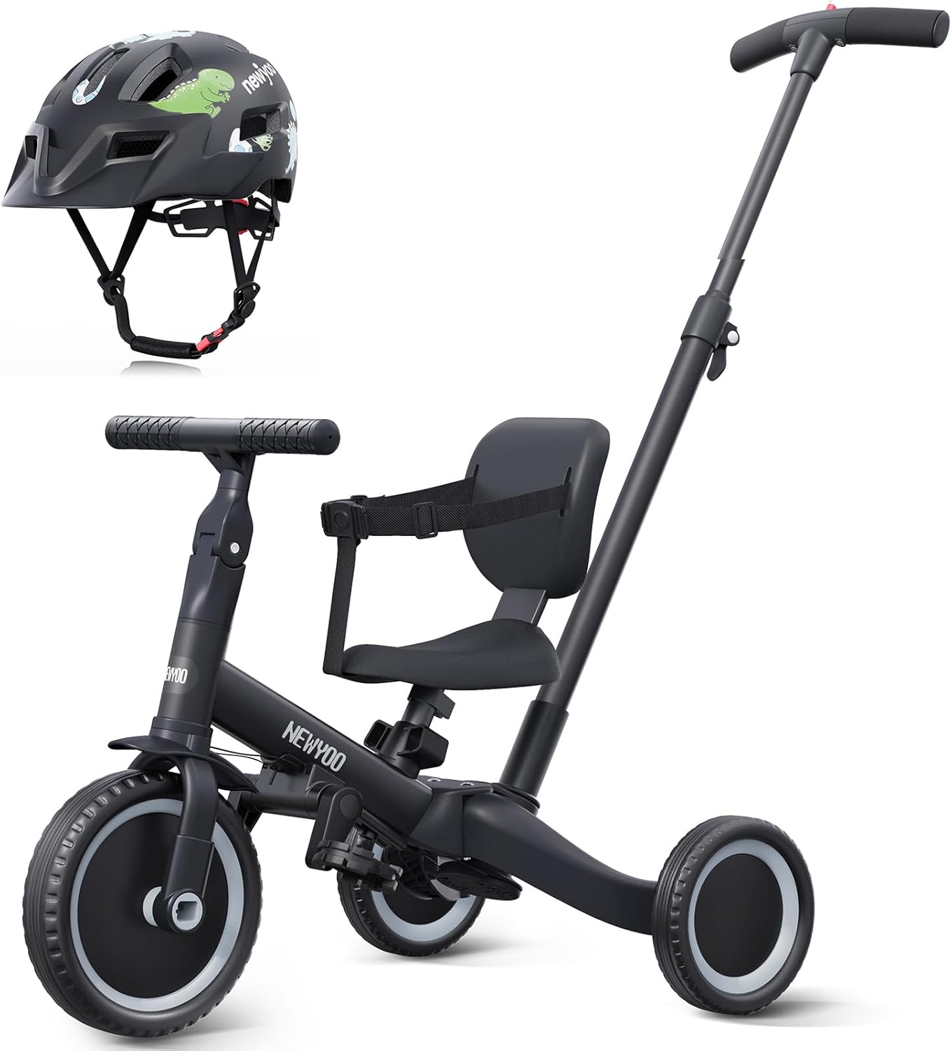 newyoo Toddler Tricycle with Helmet, Toddler Bike, Tricycles for 1-3 Year Olds, Kids Bike Helmet for 1-5 Year Olds, Black