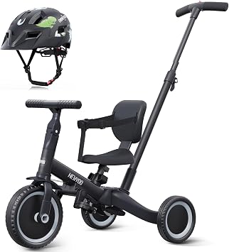newyoo Toddler Tricycle with Helmet, Toddler Bike, Tricycles for 1-3 Year Olds, Kids Bike Helmet for 3-8 Year Olds, Black