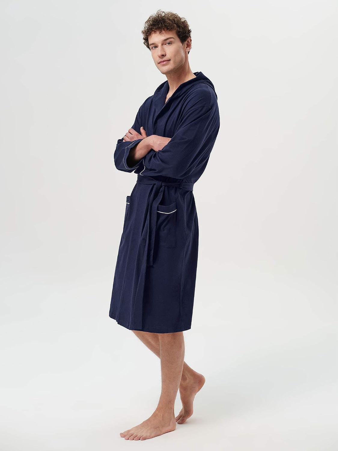 SIORO Men's Cotton Robe Lightweight, Soft Kimono Knee Length Bathrobes for Spa and House, M-XXL