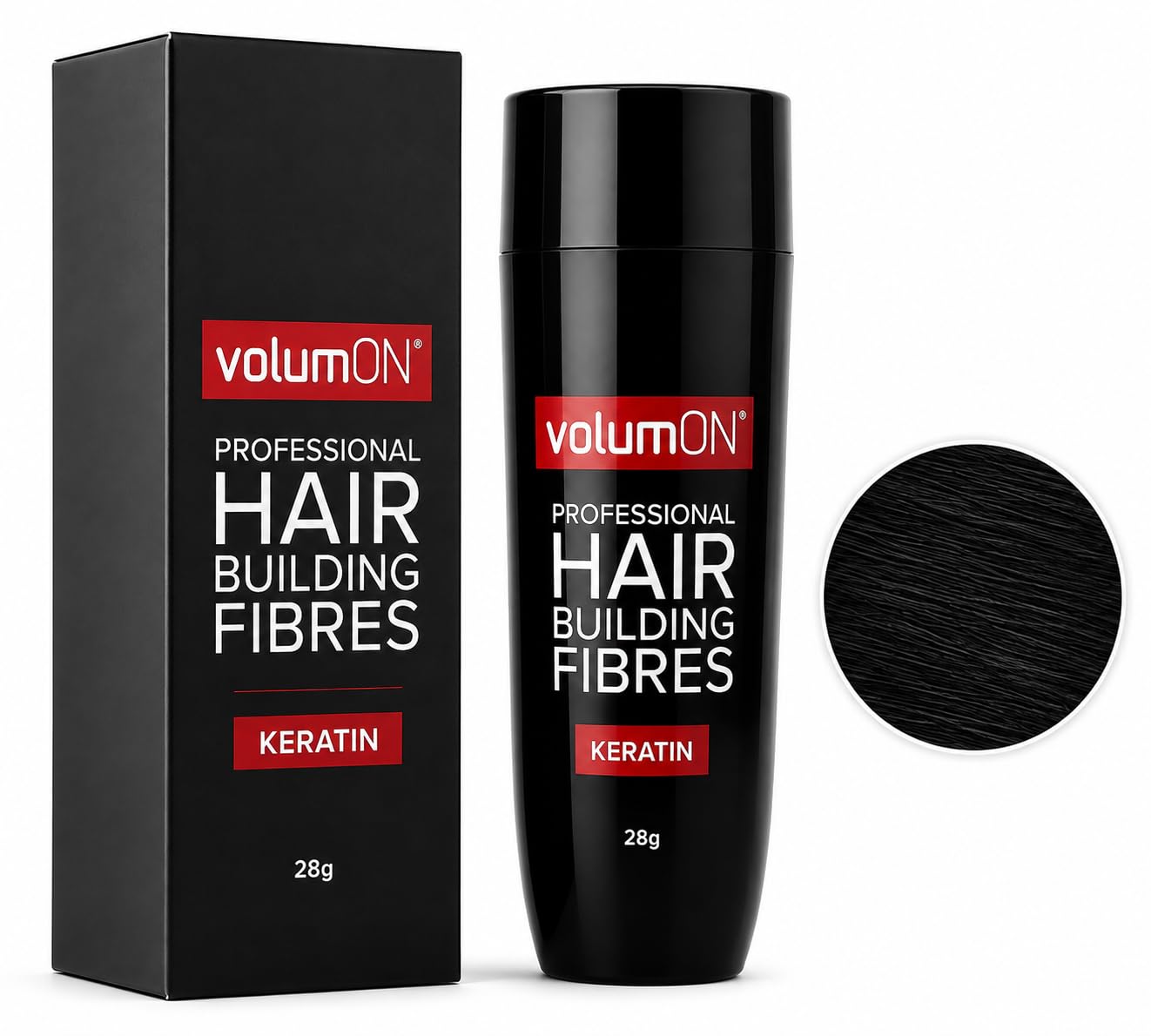 Volumon Professional Hair Building Fibres- Hair Loss Concealer- KERATIN- BLACK 28g- Get Upto 30 Uses