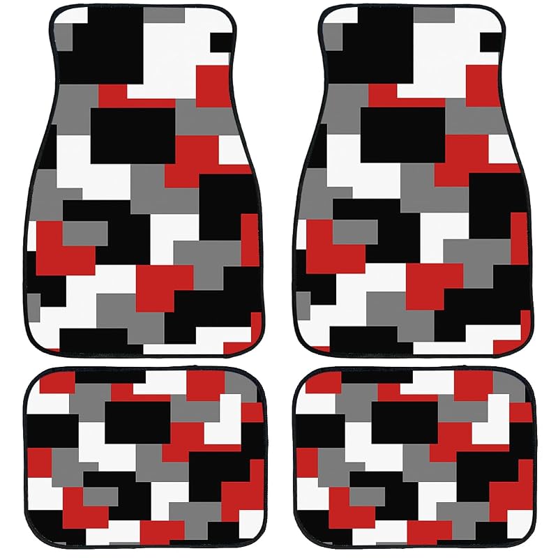 Tapetes automotivos Chenawim vermelho e preto com estampa geométrica, base de borracha e encaixe amplo, kit com 4 peças