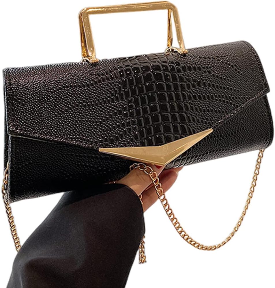 Women Vegan Leather Evening Handbag Crocodile Pattern Handle Clutch Purse Cross Body Envelope Bag - Image 2