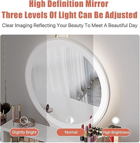 Miniatura 3 de Tocador de maquillaje con luces y 6 cajones, juego de tocador de madera para dormitorio, escritorio de maquillaje con espejo de atenuación de