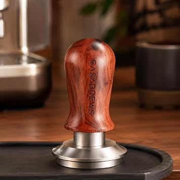 CASABREWS 51mm Espresso Tamper, Spring Loaded Coffee Tamper with 30 lb Pressure, Walnut Wood Handle, 304 Stainless Steel Flat Base, Self Leveling Espresso Hand Tamper for Portafilter Basket