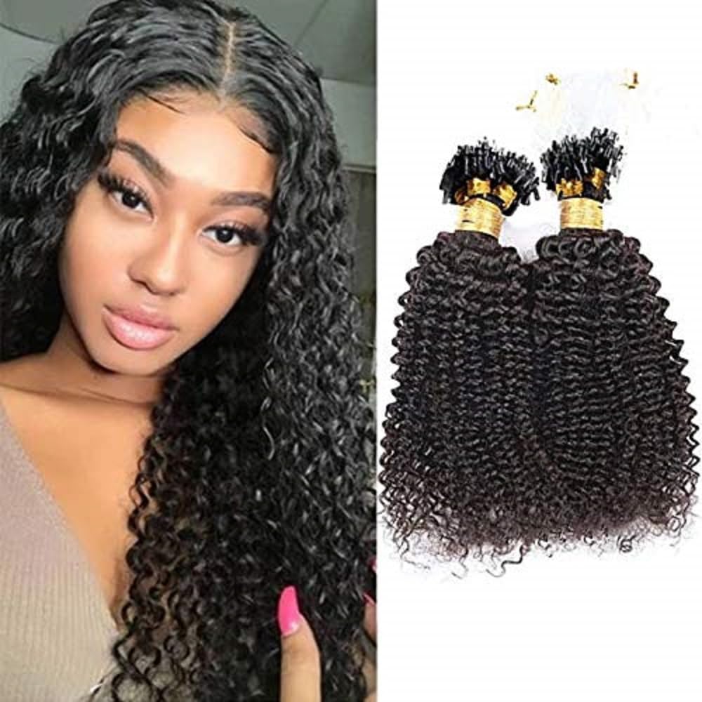 Kinky Curly Micro Loop Human Hair Extensions Small Curly Micro Ring Brazilian Remy Human Hair Microbeads 100strands 100g (22inch 100strands, #Natural Color)