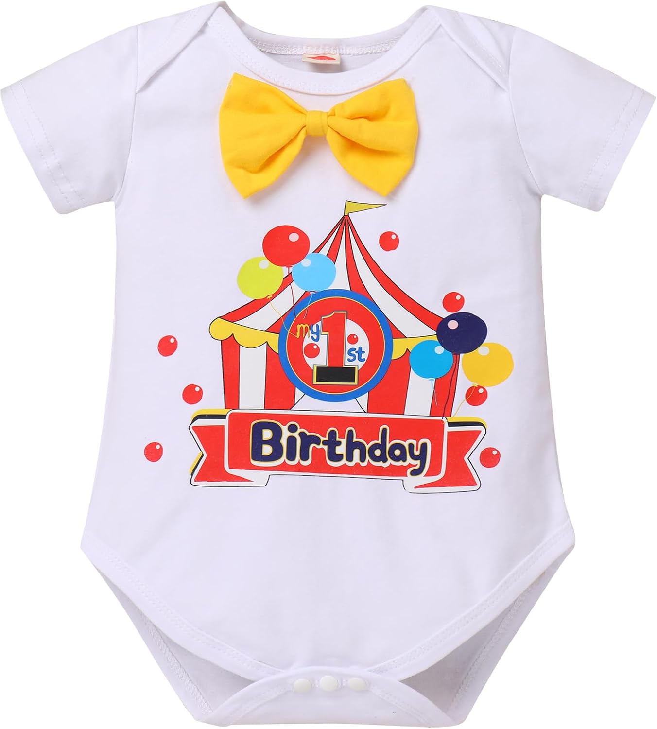 ODASDO Baby Boy Circus 1st Birthday Cake Smash Outfit Carnival Clown Party Clothes Romper Shorts Suspenders Headband Set