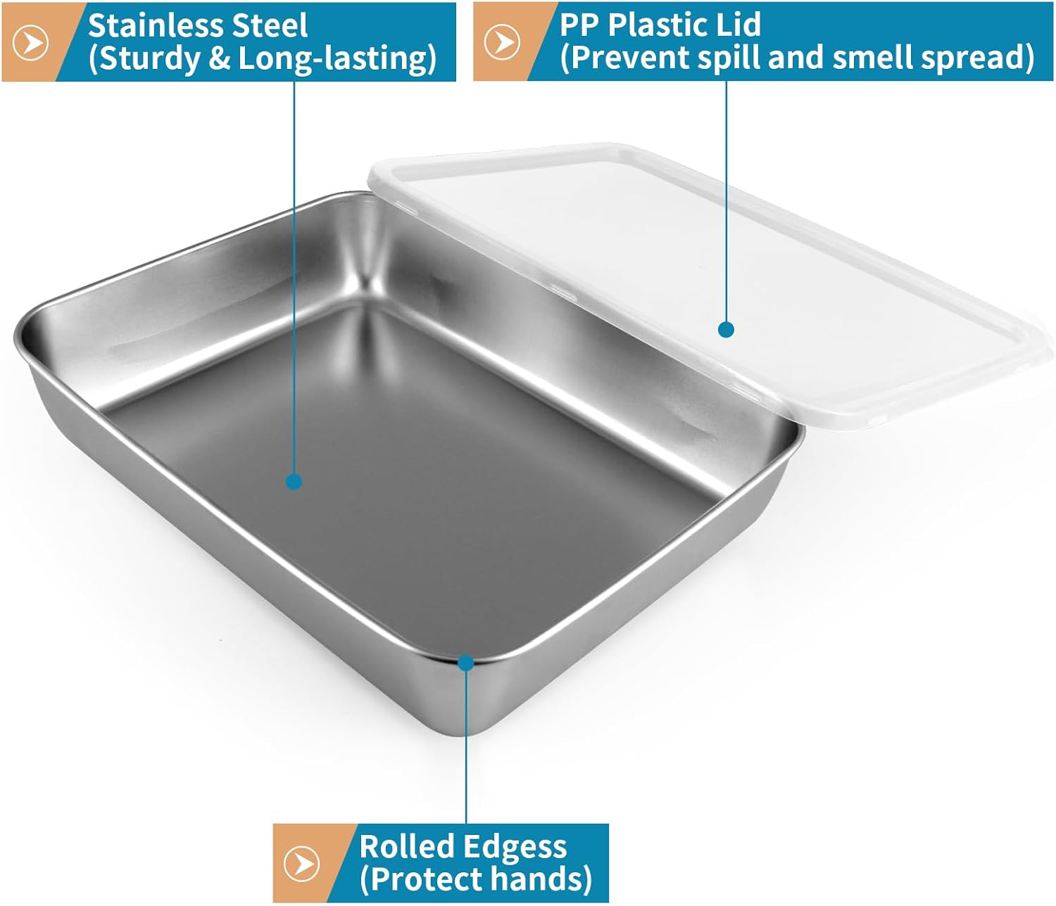 3 Pcs Stainless Steel Food Containers with Clear Lids, 12" x 9.6" Large Stackable Snack Storage Boxes, Deli Meat Keeper for Refrigerator or Picnic, BBQ Party - Image 2