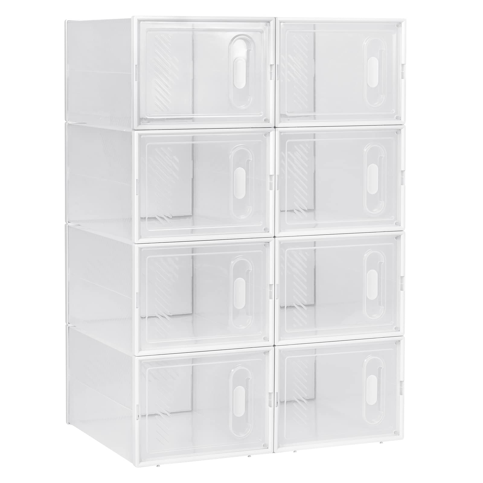 WOLTU Lot de 8 Boîtes à Chaussures Boîtes de Rangement Transparente Boîtes à Jouets en Plastique Pliables et Empilables avec Couvercle, 35x25x19cm (LxlxH)