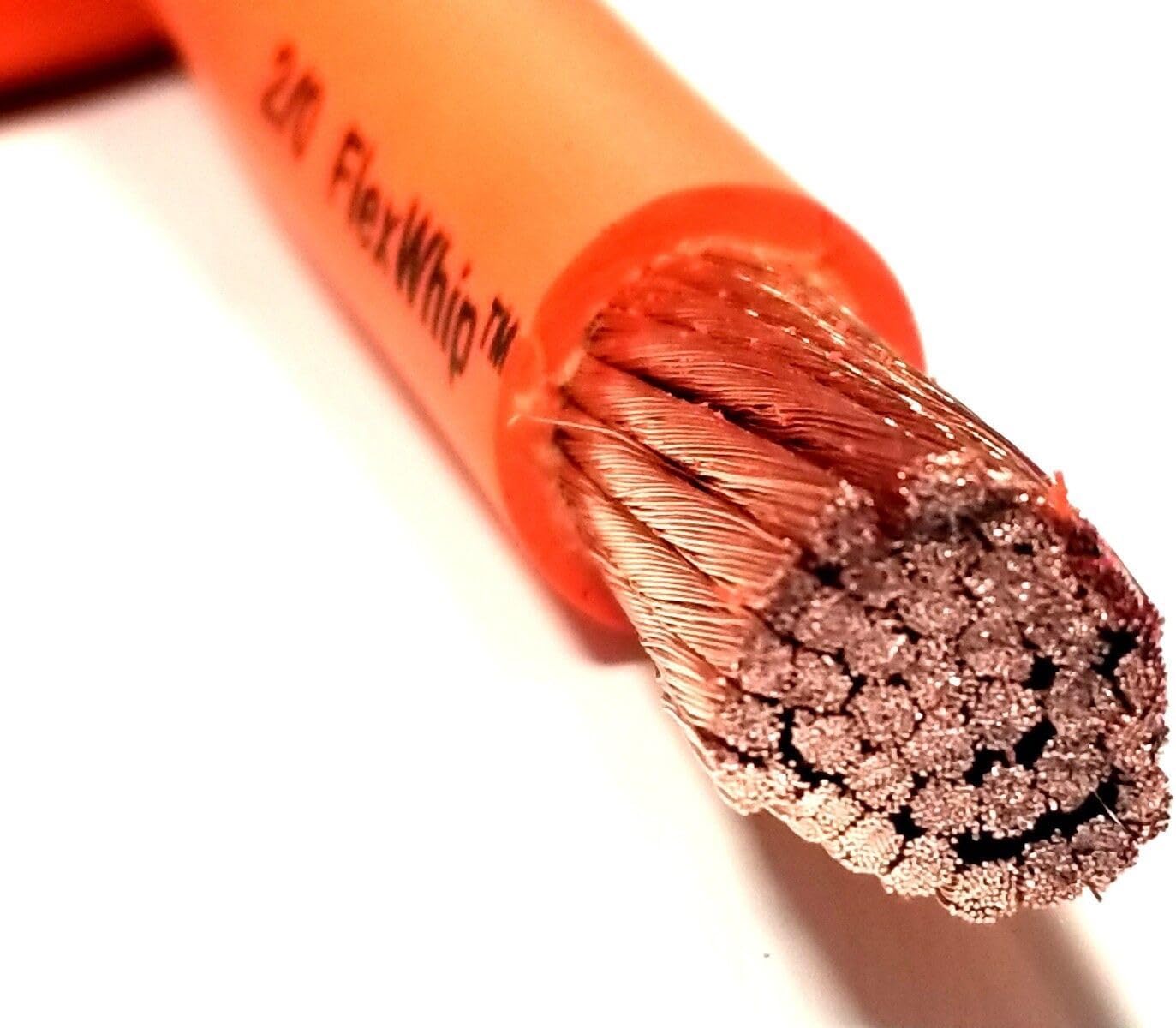 Battery Cable Pure Copper Orange Flex Whip Power Wire 1/0 or 2/0 Gauge AWG (1/0 Flex Whip(350A) 10 FT)