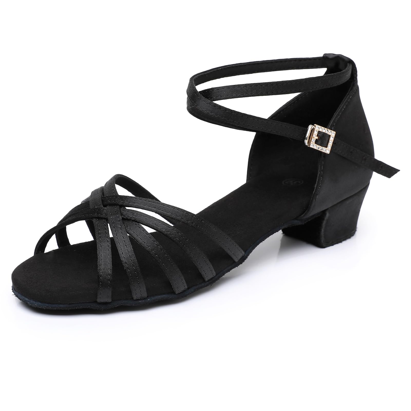 Rosefinch Girls Latin Dance Shoes Satin Suede Sole Salsa Professional Performance Practice Dance Shoes