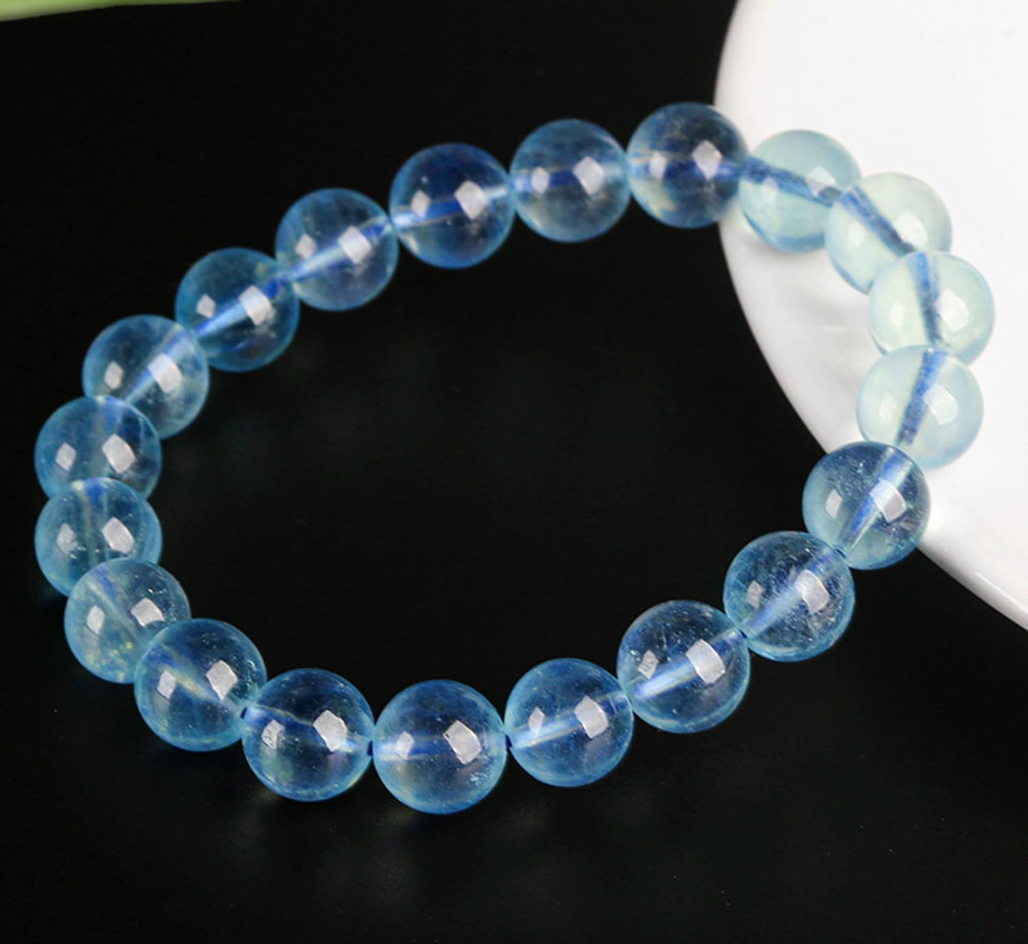 Pulsera redonda elástica de aguamarina azul, pulseras de cuarzo natural | Regalo de joyería espiritual hecho a mano para mujeres y hombres, mejora la energía positiva