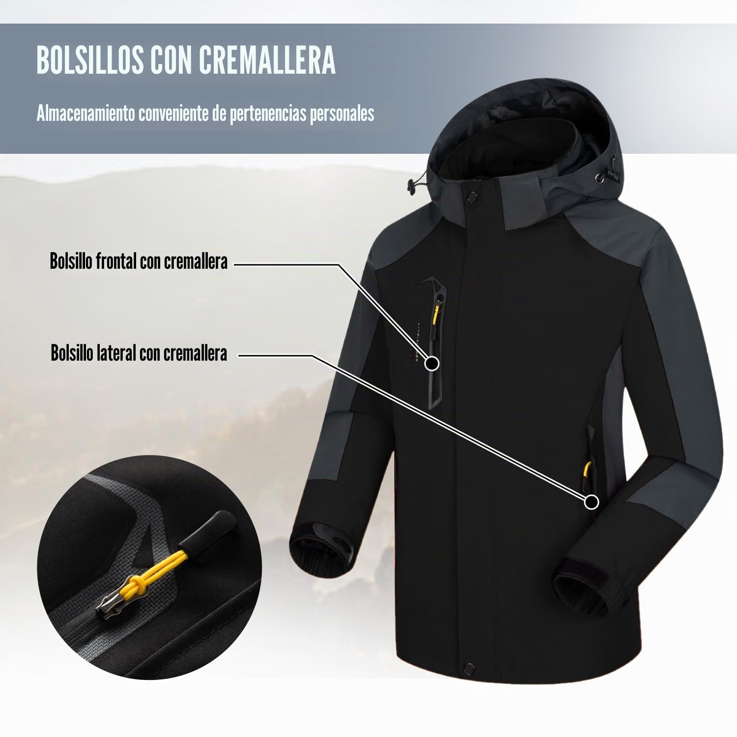 Chaqueta Impermeable para Hombre Senderismo al Aire Libre Chubasquero Cortavientos Ropa Deportiva Chaqueta Impermeable Softshell Ligera con Capucha