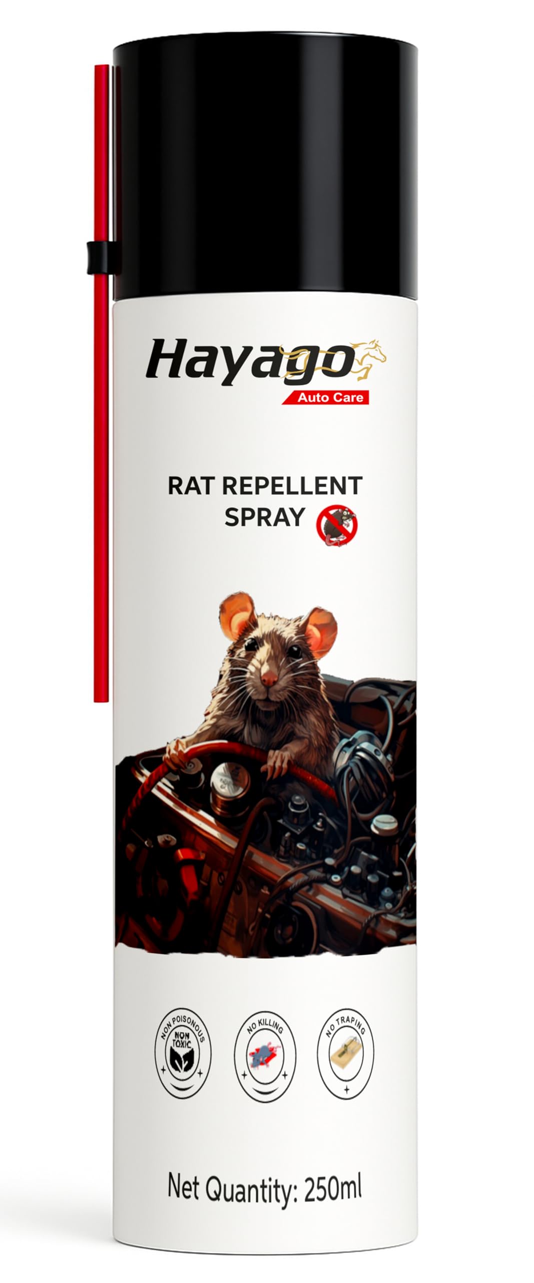 Hayago Non Poisonous - Bitter Rat Repellent Spray for Car (250ml) | Protects Wires and Engine Bay | Long Lasting | 360 Deg Spray valve | Safe and Natural | Easy to Use