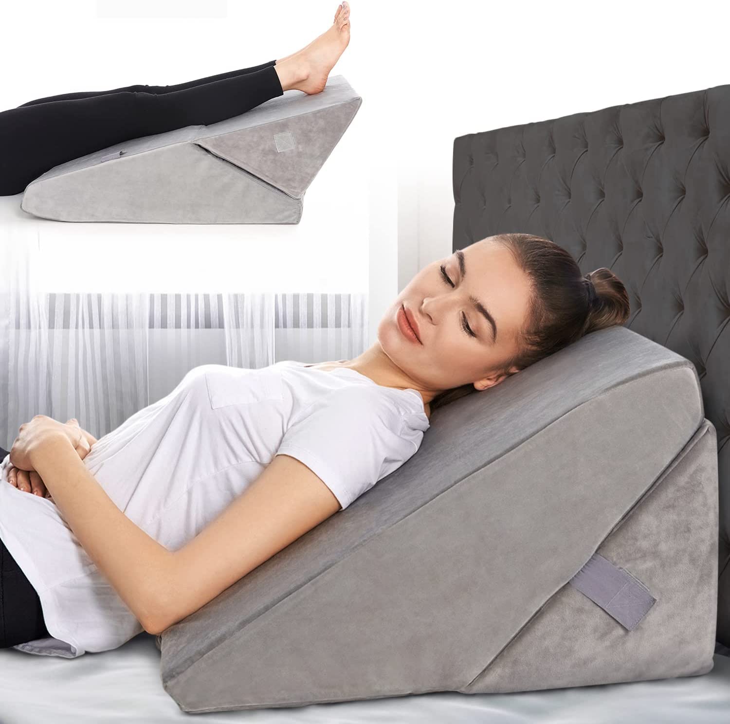 COOLBABY Bed Wedge Pillow - Adjustable 9&12 Inch Folding Memory Foam Incline Cushion System for Legs and Back Support Pillow - Acid Reflux, Anti Snoring, Heartburn, Reading – Machine Washable