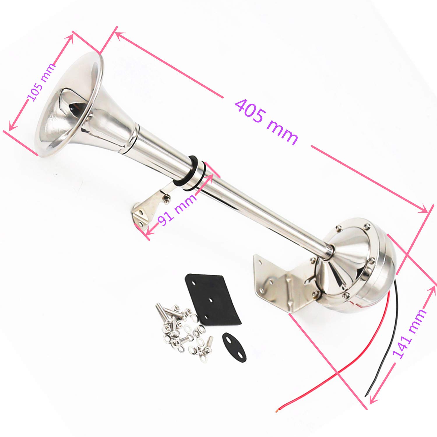 Car Horn Cuerno de coche 12V Cuerno de trompeta de barco marino Cuerno de camión 160DB acero inoxidable 304 Cuerno de coche eléctrico Plata con soporte de montaje Acero inoxidable
