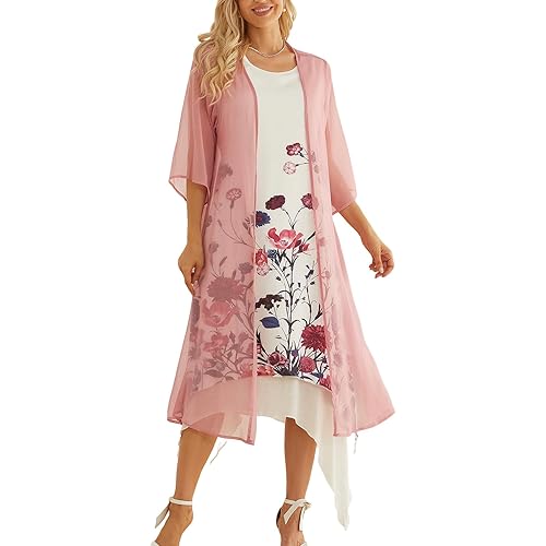 Honwenle Women's Linen Dress 2 Piece Outfit Floral Sleeveless Loose Maxi Summer Dresses with Jacket Formal Casual