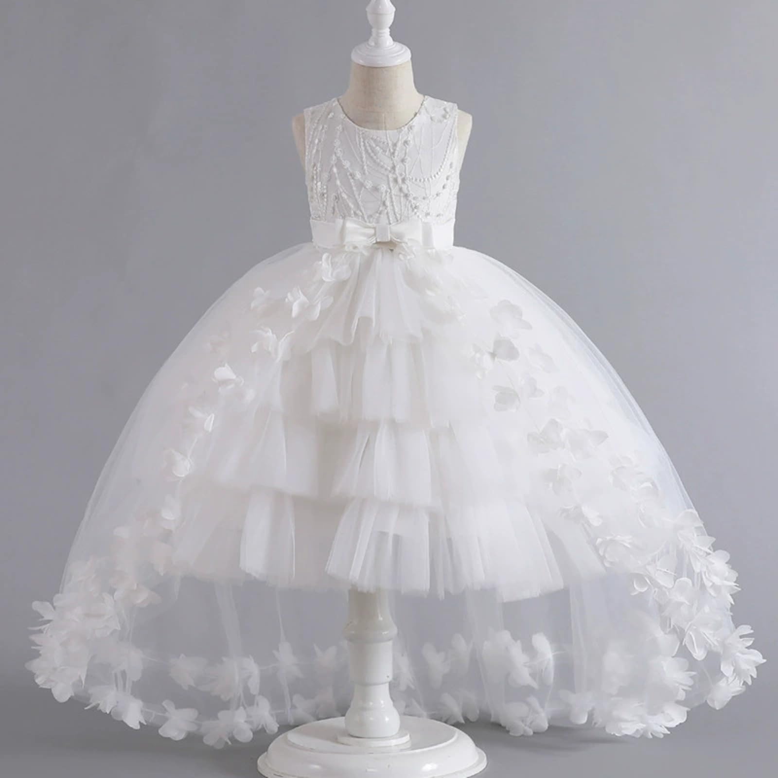 Vestito Elegante alla Moda per Ragazza Bambina Ricamato in Pizzo Abiti Neonata Principessa Tunica Prima Comunione Abito Tradizionale Costume Bambini, Adolescenti, Ragazze
