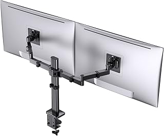 ErGear Dual Monitor Desk Mount, Upgraded Dual Screen Monitor Mount Stand for 2 Monitors Up to 32 inch, Heavy Sturdy Dual Monitor Stand with Tiered Arms for Extra Height, Holds Up to 22 lbs per Arm