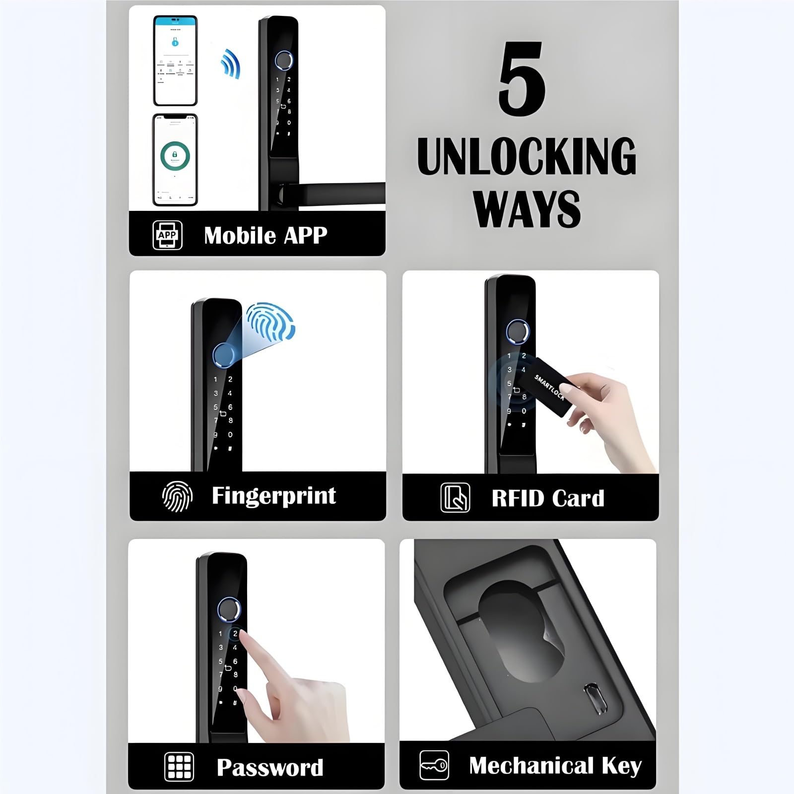 TTLock Cerradura Inteligente Impermeable para Puerta Corredera, Cerradura Electrónica de Aleación de Aluminio con Control por Huella Dactilar, Aplicación y Alexa, IP66 para Puertas de Vidrio y Metal