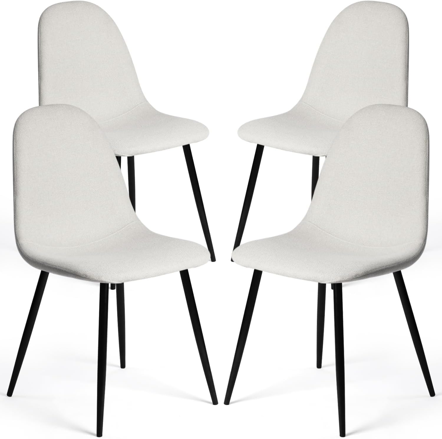 FurnitureR Dining Chairs Set of 4, Fabric Comfy Seat Armless Side Chairs with Metal Legs Mid Century for Home Kitchen Reception Room, Beige