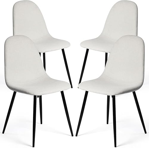 FurnitureR Juego de 4 sillas de comedor, cómodas sillas laterales sin brazos de tela con patas de metal de mediados de siglo para el hogar, cocina,