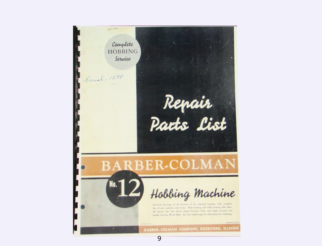Barber Coleman 12 Hobbing Machine Repair Parts List Manual Barber