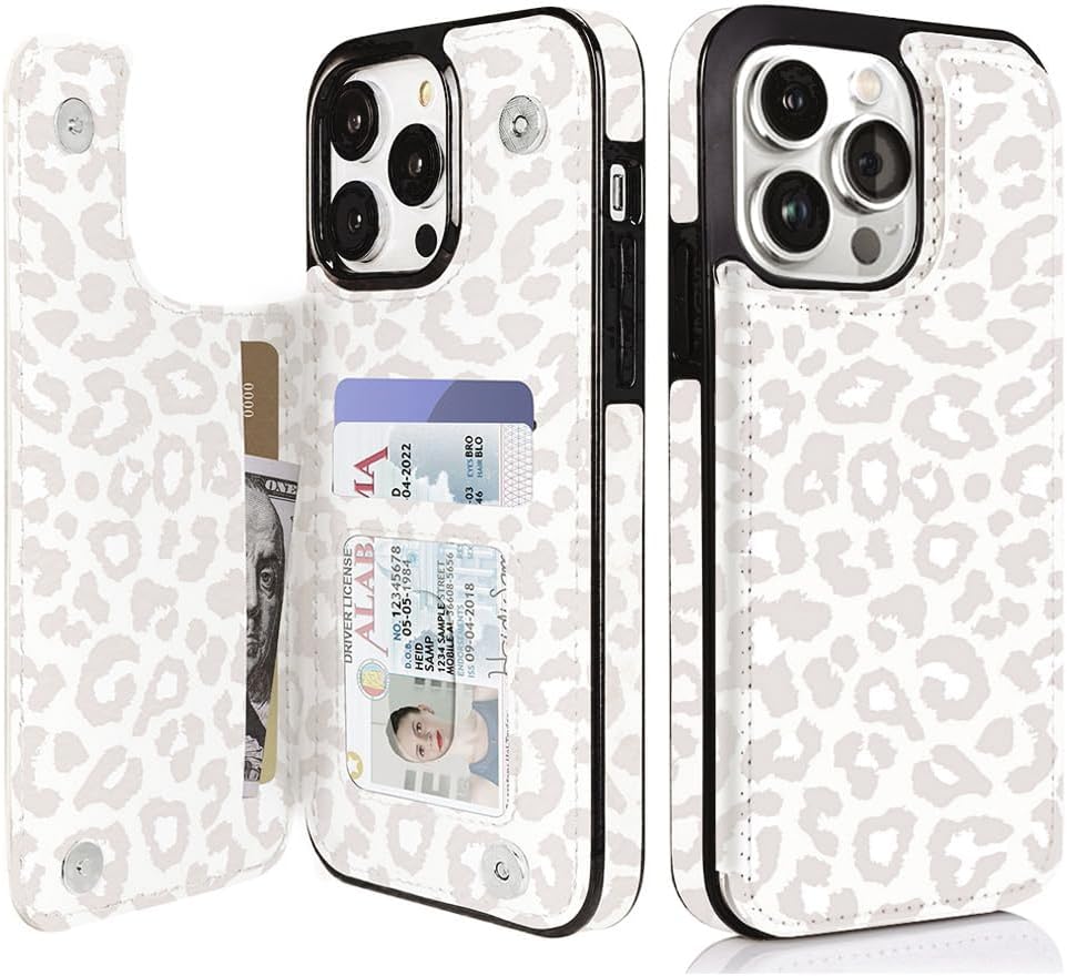 uCOLOR Compatible with iPhone 13 Pro Wallet Case with Card Holder Slots Marble Flip Leather RFID Kickstand Phone Wallet Cover for Women and Girls 6.1“ (Leopard, iPhone 13 Pro 6.1")