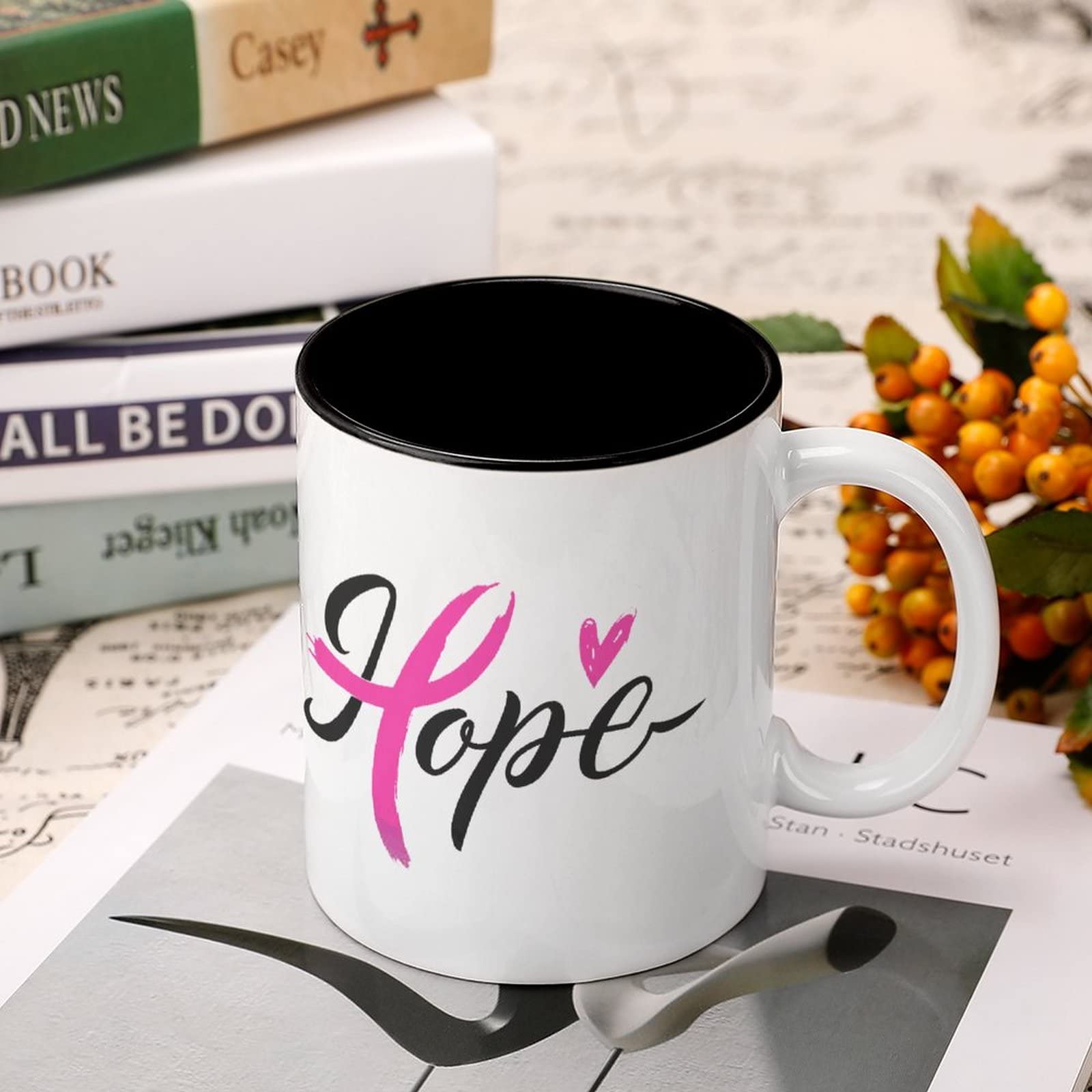 Tazza In Ceramica 'Have Hope Be Strong', 312 Ml, Manico Nero, Lavabile In Microonde E Lavastoviglie